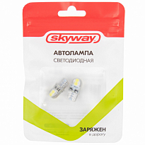 Автолампа диод T10B 4 диода без цоколя 1-конт Белая SKYWAY, стопы, задние противот. фары комп.2шт